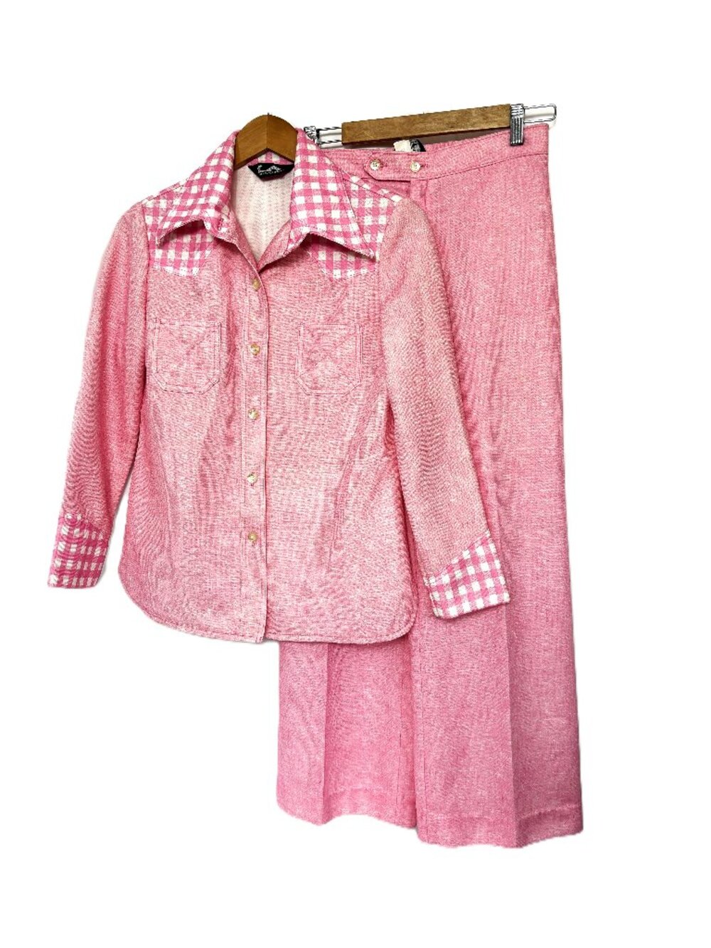 Vtg 70’s Jack Winter Pink White Western Style Pant Suit Sz 16